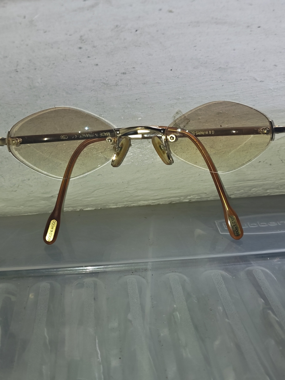 These are Gold & Wood eyeglasses — a Belgian luxury eyewear